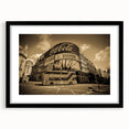 Extra large abstract art print featuring colorful, textured depiction of service vehicles on a black framed canvas.