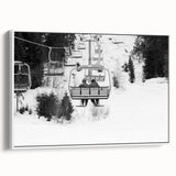 Vintage poster art of colorful service vehicles on a black background, framed canvas, ideal for living room decor.