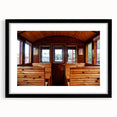 Extra large abstract art print featuring a colorful, textured depiction of service vehicles on a black framed canvas.