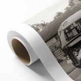 Art deco style poster of colorful vintage cars on a rolled canvas, suitable for nursery wall art or dining room decor.