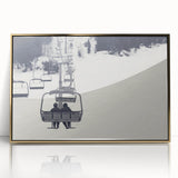 Mid-century modernist style art print of colorful service vehicles on acrylic, framed in gold, ideal for nursery wall decor.