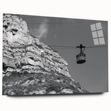 Acrylic print of abstract service vehicles in muted gray and blue, ideal for bedroom or dining room art.
