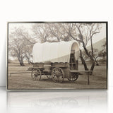 Mid-century modernist art depicting colorful service vehicles on a silver-framed acrylic print, ideal for nursery wall decor.