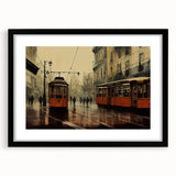 Extra large abstract art print featuring a colorful array of service vehicles on a textured canvas.