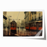 Rolled canvas print featuring a collection of detailed service vehicles in muted earth tones, ideal for art wall dining room.