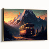 Framed canvas showcasing a vintage poster of a black classic car in a landscape setting, ideal for bedroom wall art.