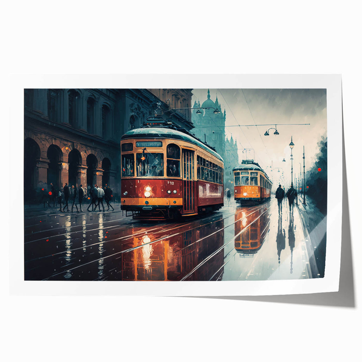 Extra large rolled print featuring a collection of service vehicles in a realistic style, ideal for art wall dining room.