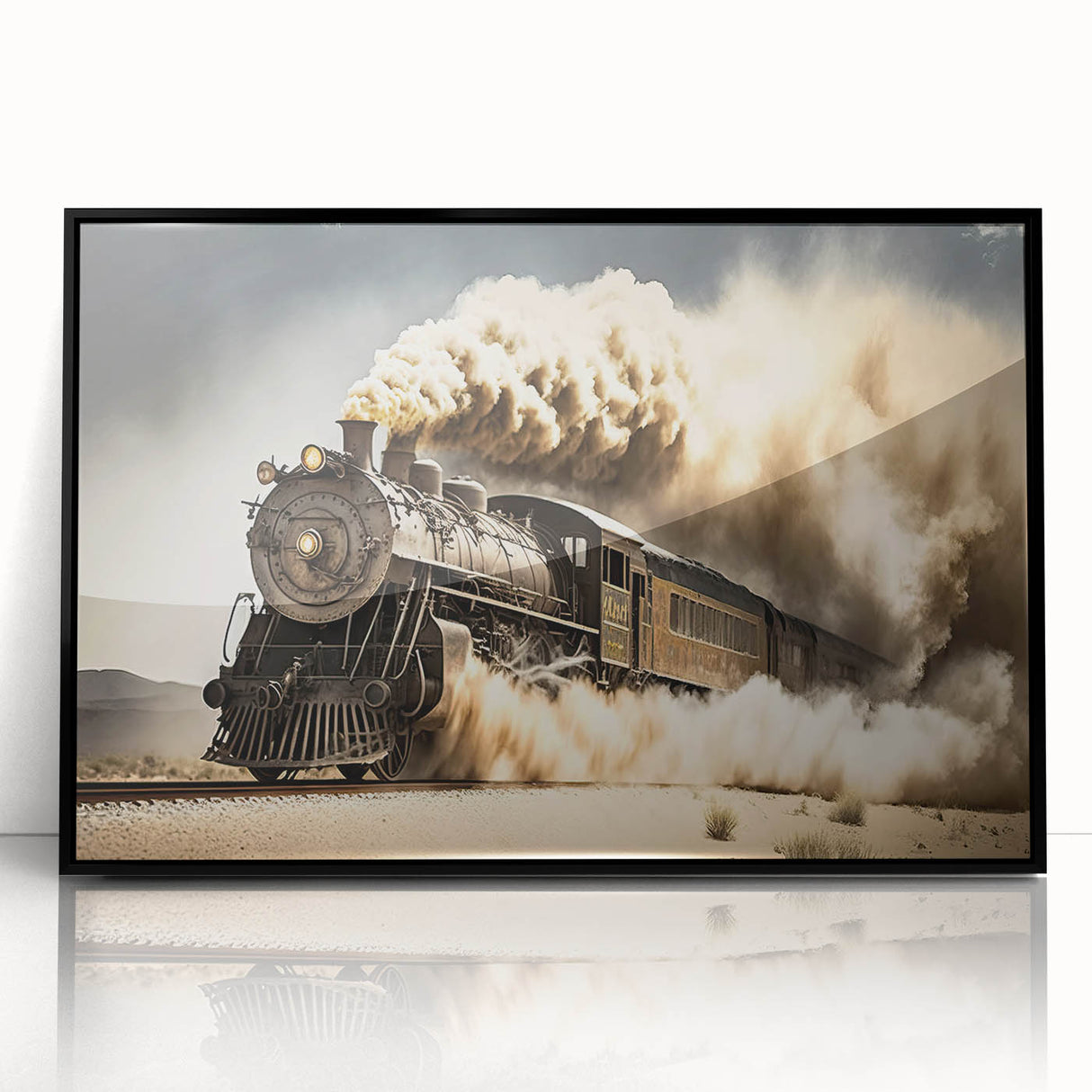 Large abstract wall art featuring a collection of mid-century modernist service vehicles in black and grey tones.