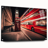Acrylic print of a side view of various service vehicles in muted colors, suitable for dining room or bedroom decor.