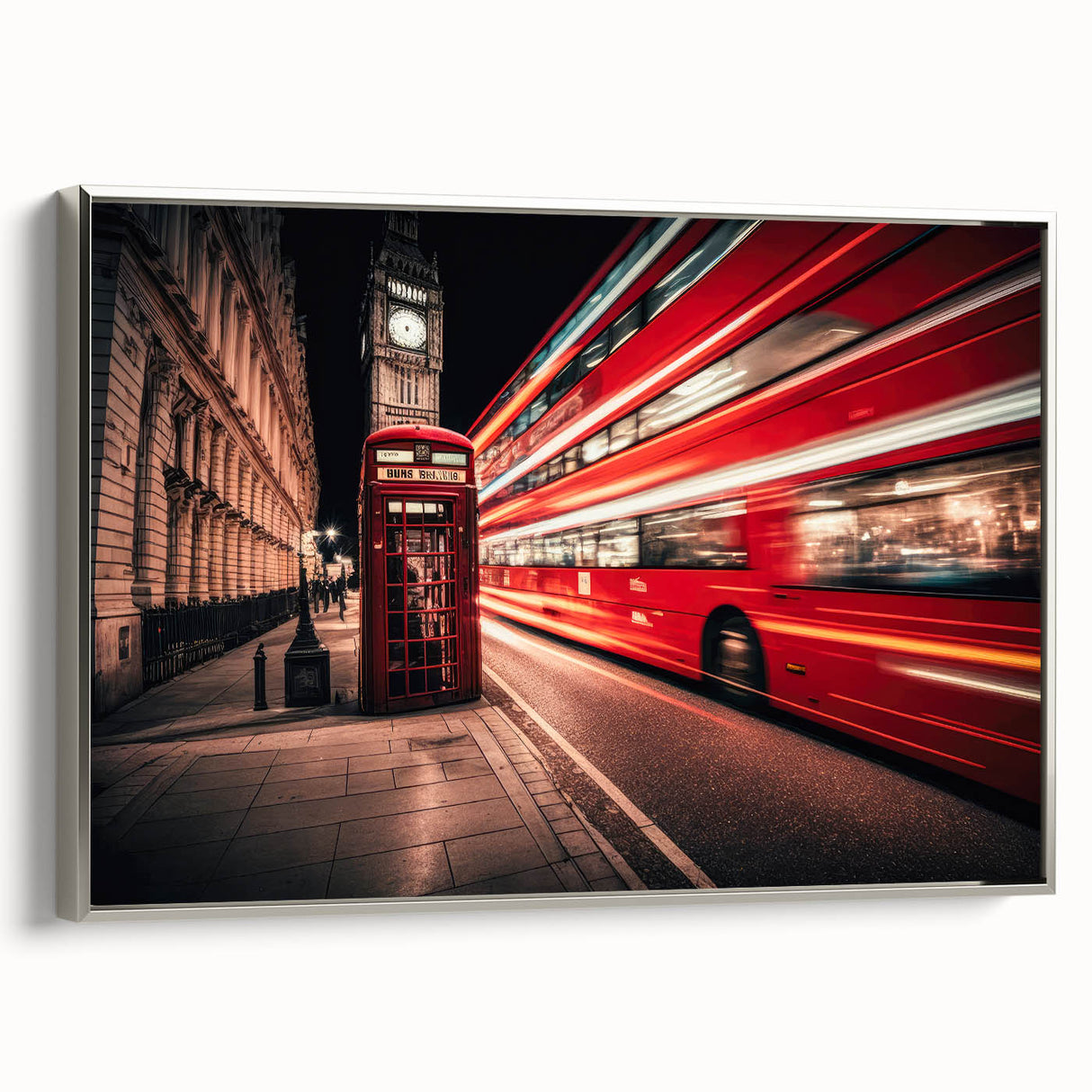 Framed canvas showing a vintage poster of colorful landscape art with service vehicles, ideal for decorating a home office.