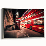 Framed canvas showing a vintage poster of colorful landscape art with service vehicles, ideal for decorating a home office.
