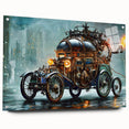 Acrylic print of a side view of various service vehicles in a realistic style, suitable for dining room decor.