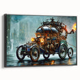 Black and white vintage poster art featuring a classic car, printed on framed canvas, suitable for bedroom wall decor.