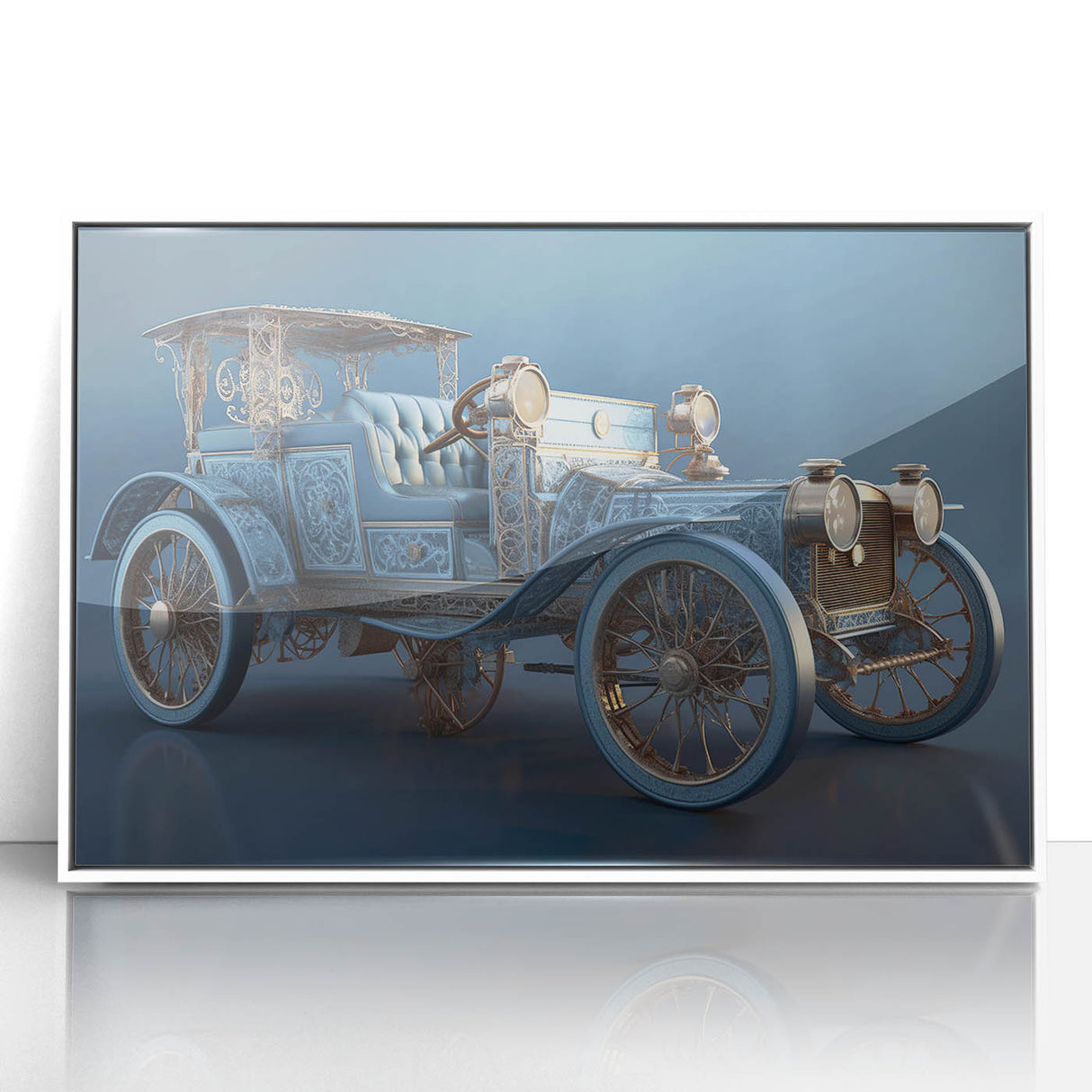Art deco poster of colorful service vehicles on white acrylic, ideal for nursery wall decor.