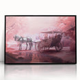 Framed acrylic print of large abstract wall art featuring assorted service vehicles in a mid-century modernist style.