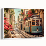 Vintage poster art of colorful service vehicles on a black background, framed canvas, ideal for living room decor.