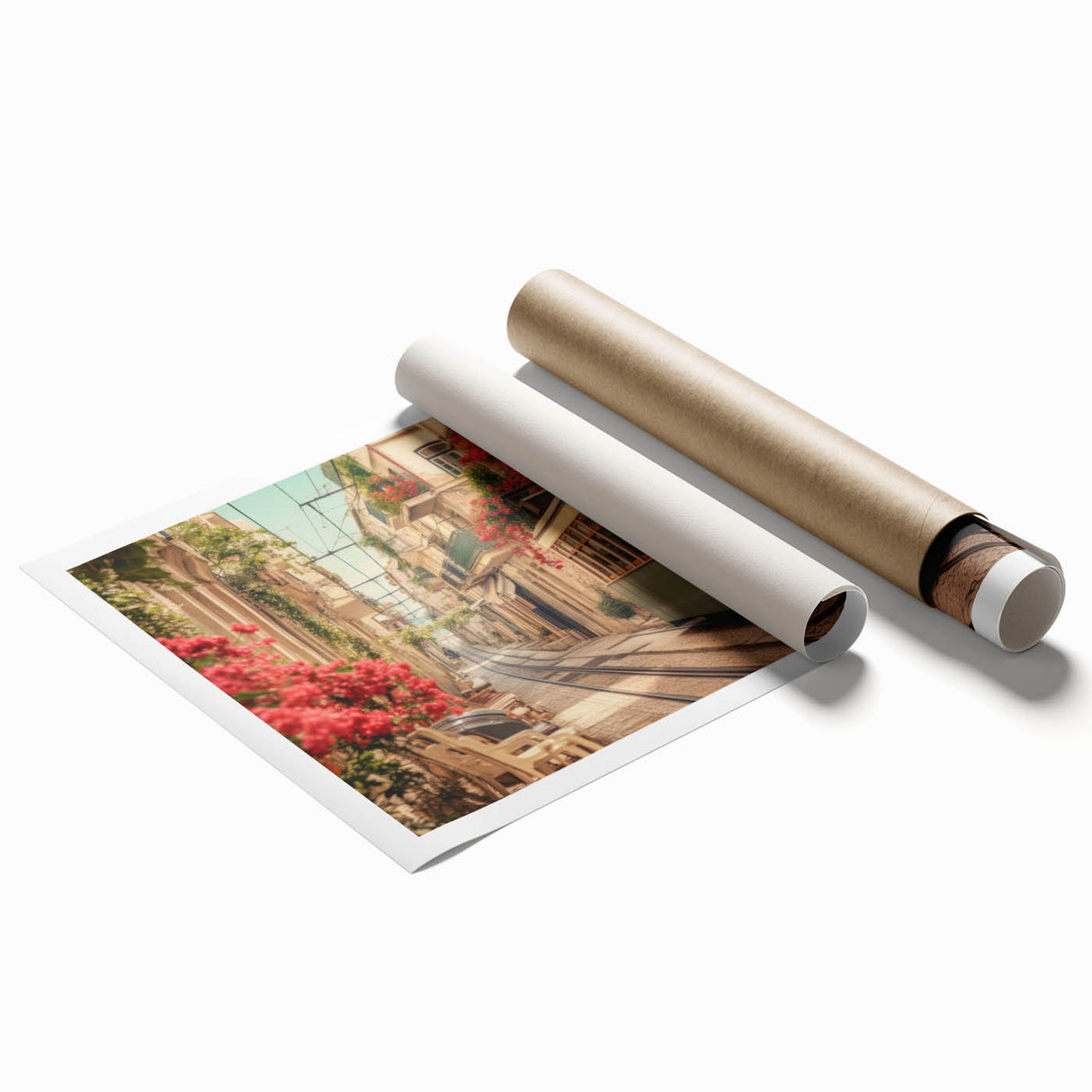 Extra large rolled print featuring a collection of service vehicles in muted colors, ideal for classy bathroom wall art.