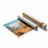 Extra large rolled print featuring a collection of vintage service vehicles in muted sepia tones.