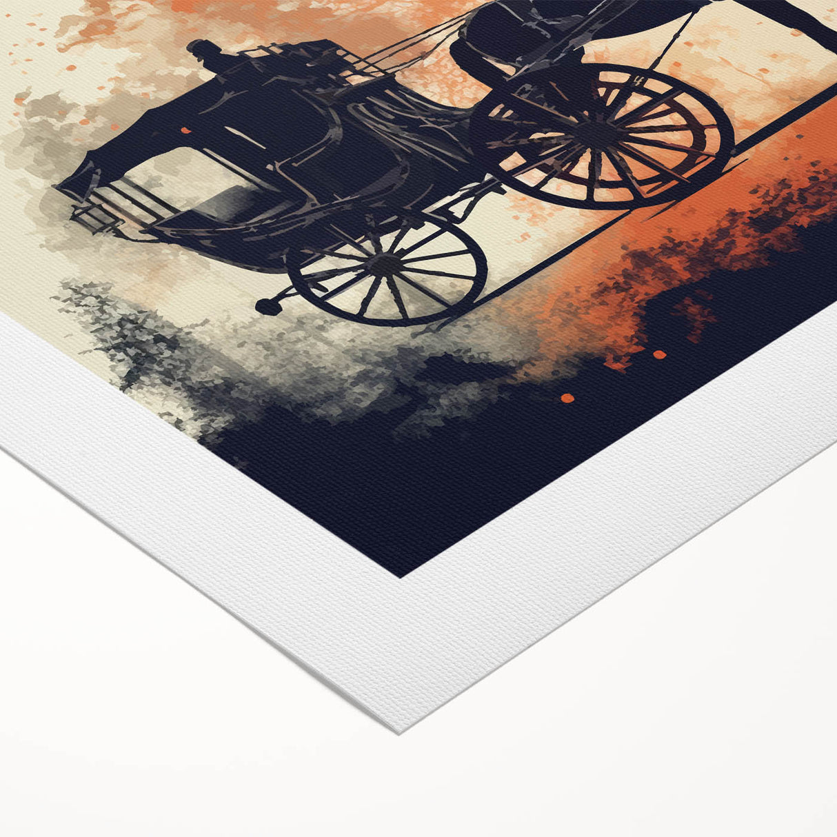 Art deco poster featuring a collection of stylized service vehicles in monochrome tones on rolled canvas.