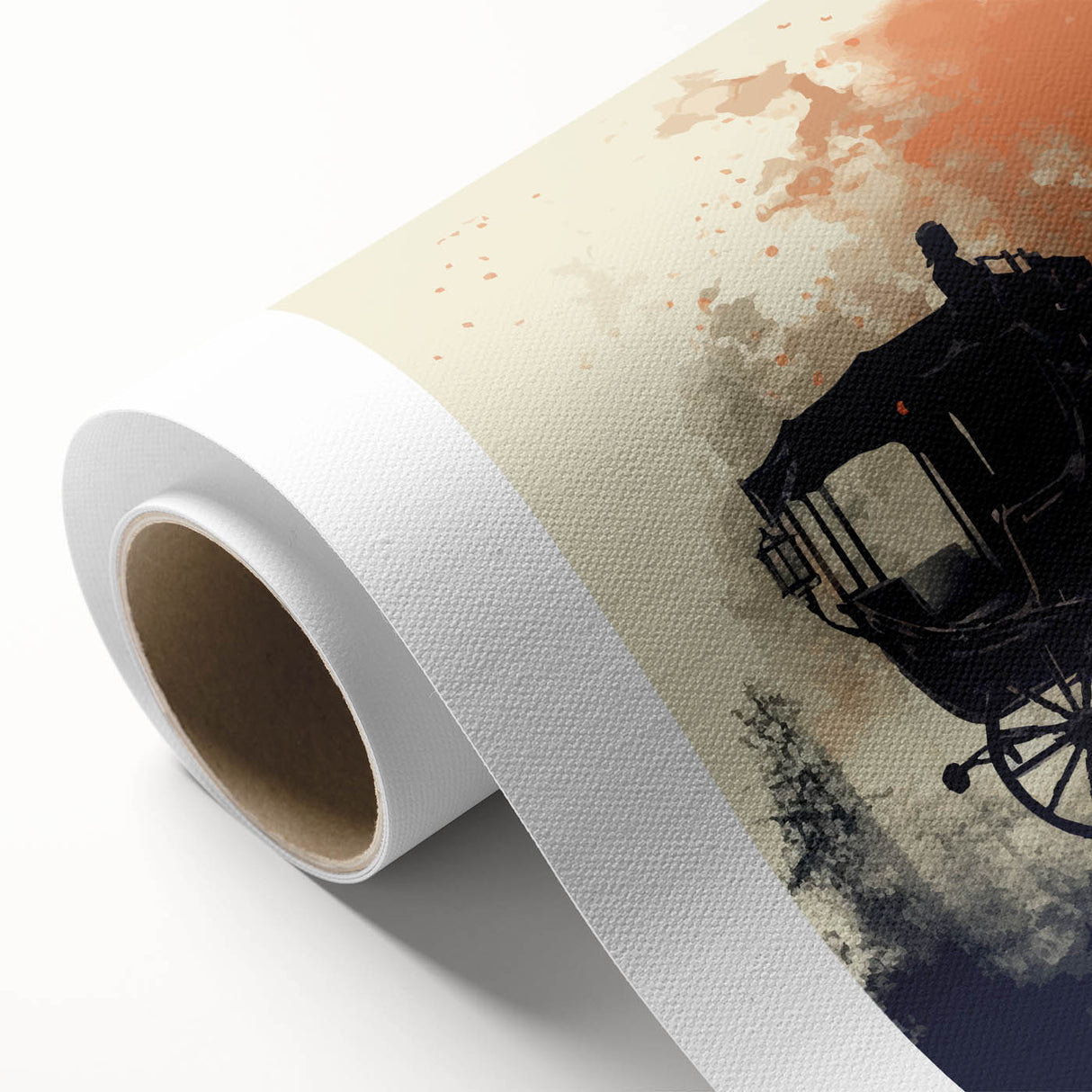 Art deco style poster of colorful vintage cars on rolled canvas, ideal for nursery wall art.