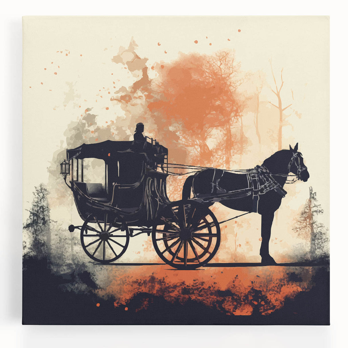 Black and white stretched canvas featuring a collection of vintage service vehicles, ideal for kitchen wall art.