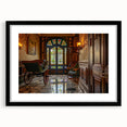 Extra large abstract art print featuring colorful, textured depiction of service vehicles, framed in black.