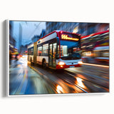 Vintage poster art of colorful service vehicles on a black background, framed canvas, ideal for living room decor.