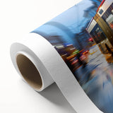 Art deco style poster of colorful vintage cars on rolled canvas, ideal for nursery wall art.