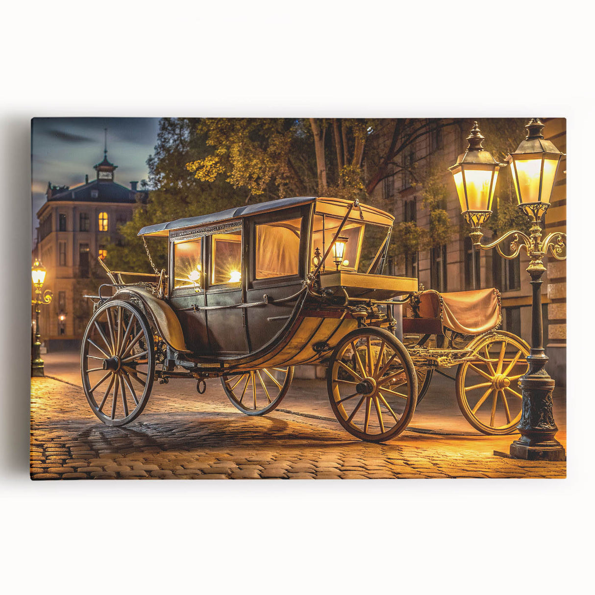 Black and white stretched canvas featuring a vintage car, ideal for kitchen wall art.