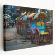 Large stretched canvas featuring a collection of detailed service vehicles in muted colors, ideal for kitchen wall art.
