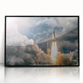 Large abstract wall art featuring a mid-century modernist spacecraft design in black and gray tones on a framed acrylic…
