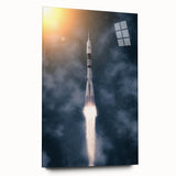 Large abstract wall art of a spacecraft, in gray and metallic tones on acrylic glass.