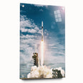 Acrylic print of a spacecraft in muted gray and blue tones, ideal for modern bedroom or dining room decor.