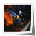 Rolled print of a minimalist spacecraft design in muted gray tones, suitable for art wall dining room.