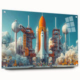 Acrylic glass print of a spacecraft in gray and white tones, suitable for bedroom or dining room decor.