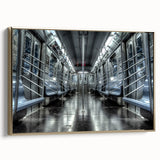 Framed canvas featuring a vintage subway poster design in black and gold, ideal for bedroom wall art.