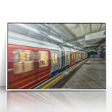 Framed acrylic art deco poster featuring a stylized subway design in monochrome, ideal for modern nursery wall art.