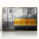 Mid-century modernist subway art in gold frame, featuring muted colors, ideal for modern art wall decor.
