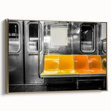 Framed canvas featuring a vintage subway landscape in black and gold tones, suitable for bedroom wall art.