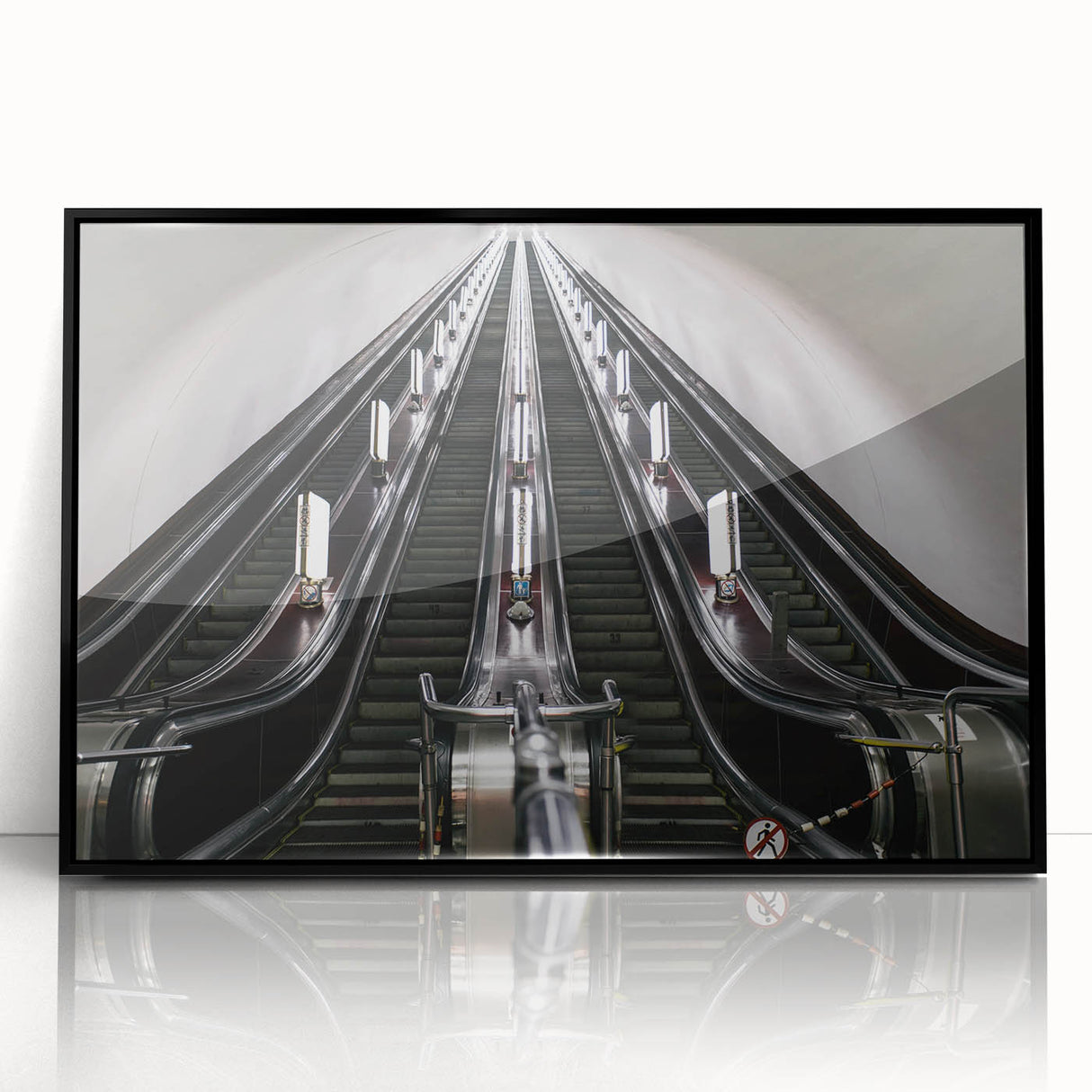 Large abstract wall art featuring a subway motif in black and white, framed in acrylic, suitable for modern decor.