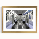 Extra large abstract art print featuring a textured subway design in muted grays and golds, framed in gold.