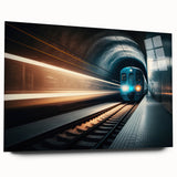 Acrylic print of a large abstract subway design in muted grays and blues, ideal for bedroom or dining room art.