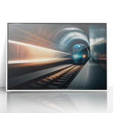 Art deco subway poster in black and white, acrylic framed, ideal for modern nursery wall decor.