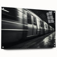 Side view of a large abstract subway-themed acrylic print in monochrome, ideal for modern dining room decor.