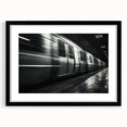 Abstract art print depicting a colorful, textured subway scene on a large canvas, ideal for living room decor.