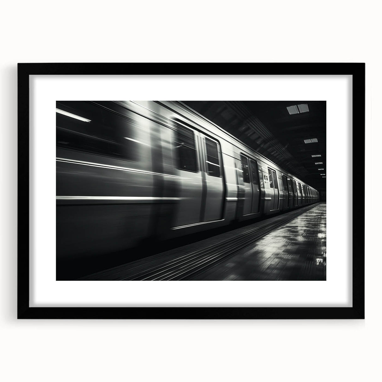 Abstract art print depicting a colorful, textured subway scene on a large canvas, ideal for living room decor.