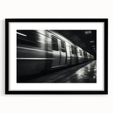 Abstract art print depicting a colorful, textured subway scene on a large canvas, ideal for living room decor.