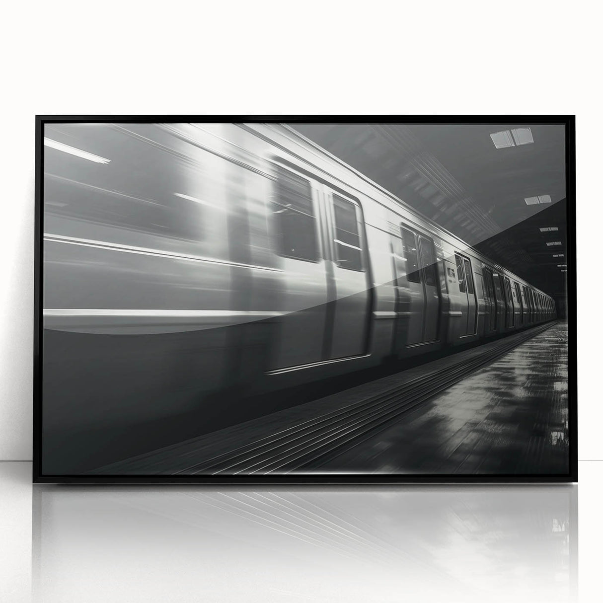 Large abstract wall art featuring a stylized subway design in muted gray and black tones on a framed acrylic.