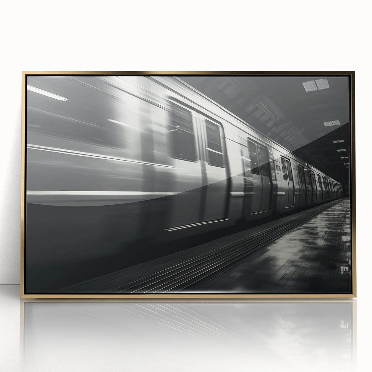 Mid-century modernist subway art in gold frame, featuring muted earth tones, ideal for modern art wall decor.