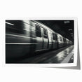 Extra large wall art depicting a vintage subway scene in muted brown and beige tones, printed on rolled canvas.
